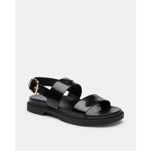 Coach Lockup Two Band Sandals Women's Black Gold-tone Buckle Closure